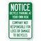Signmission Bicycle Parking at Your Own Risk Compan Heavy-Gauge Aluminum Sign, 12" x 18", A-1218-24323 A-1218-24323 - alternate 1